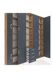 Arges Gardrop 17 Raflı 4 Çekmeceli 8 Kapaklı 220x30x243 Çam-Antrasit