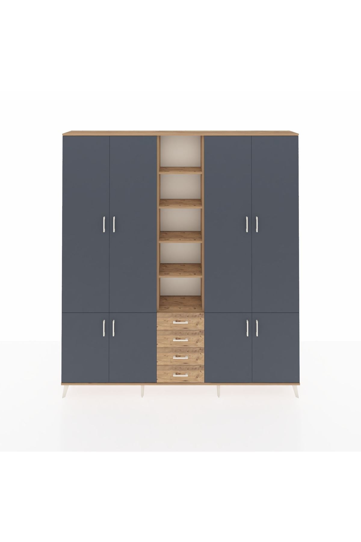 Arges Dolap 17 Raflı 4 Çekmeceli 8 Kapaklı 220x30x243 Çam-Antrasit/Çam