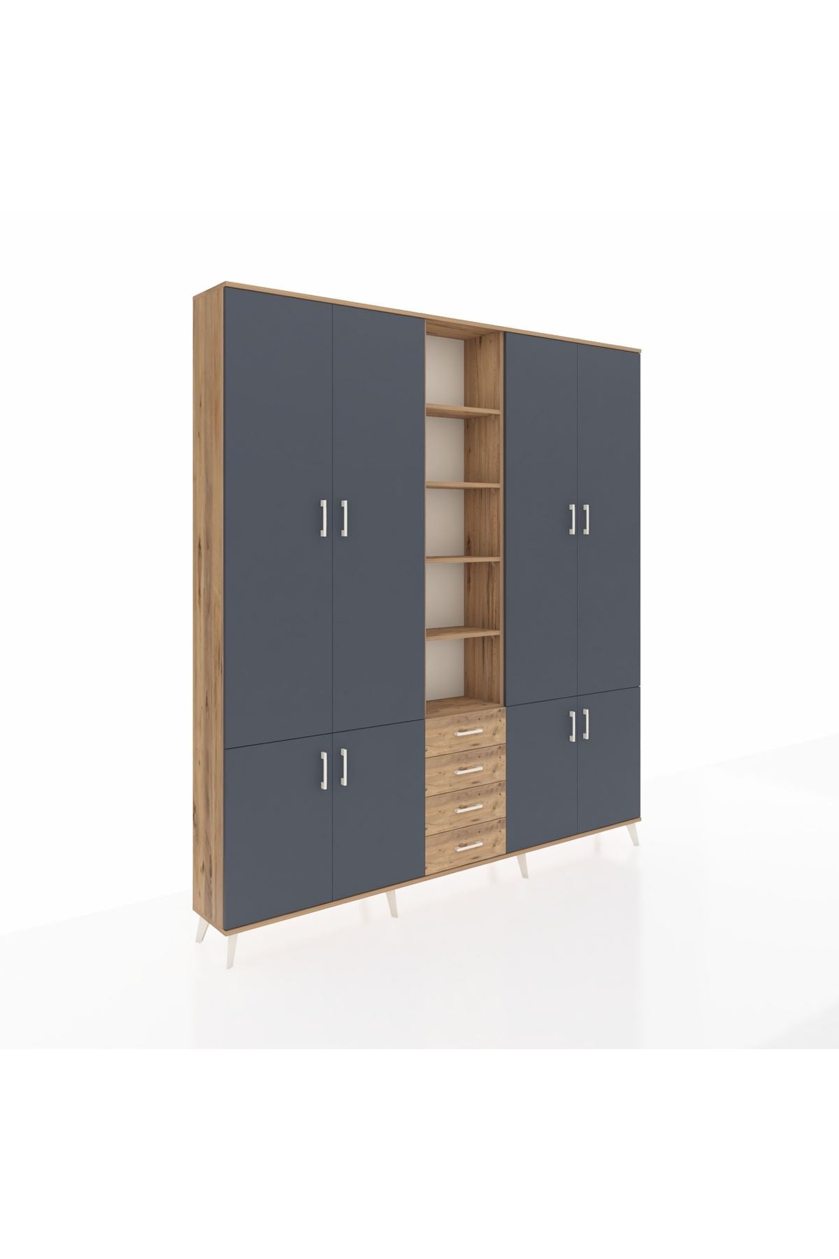 Arges Dolap 17 Raflı 4 Çekmeceli 8 Kapaklı 220x30x243 Çam-Antrasit/Çam