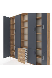 Arges Dolap 17 Raflı 4 Çekmeceli 8 Kapaklı 220x30x243 Çam-Antrasit/Çam