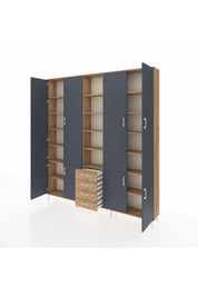 Arges Dolap 17 Raflı 4 Çekmeceli 8 Kapaklı 220x30x243 Çam-Antrasit/Çam