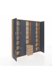 Arges Dolap 17 Raflı 4 Çekmeceli 8 Kapaklı 220x30x243 Çam-Antrasit/Çam
