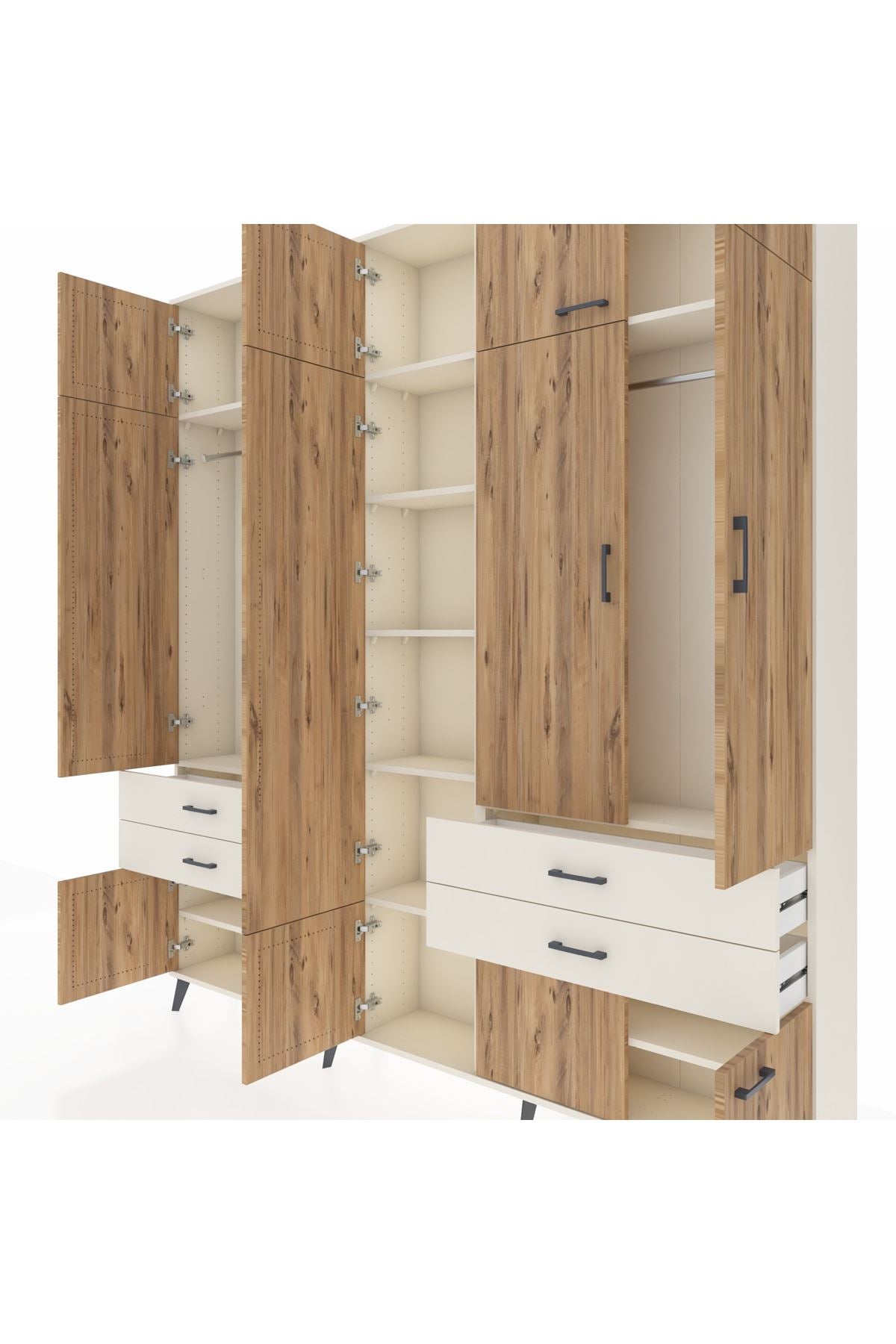 Arges Dolap 11 Raflı 4 Çekmeceli 2 Askılı 220x30x243 Aytaşı-Çam/Aytaşı