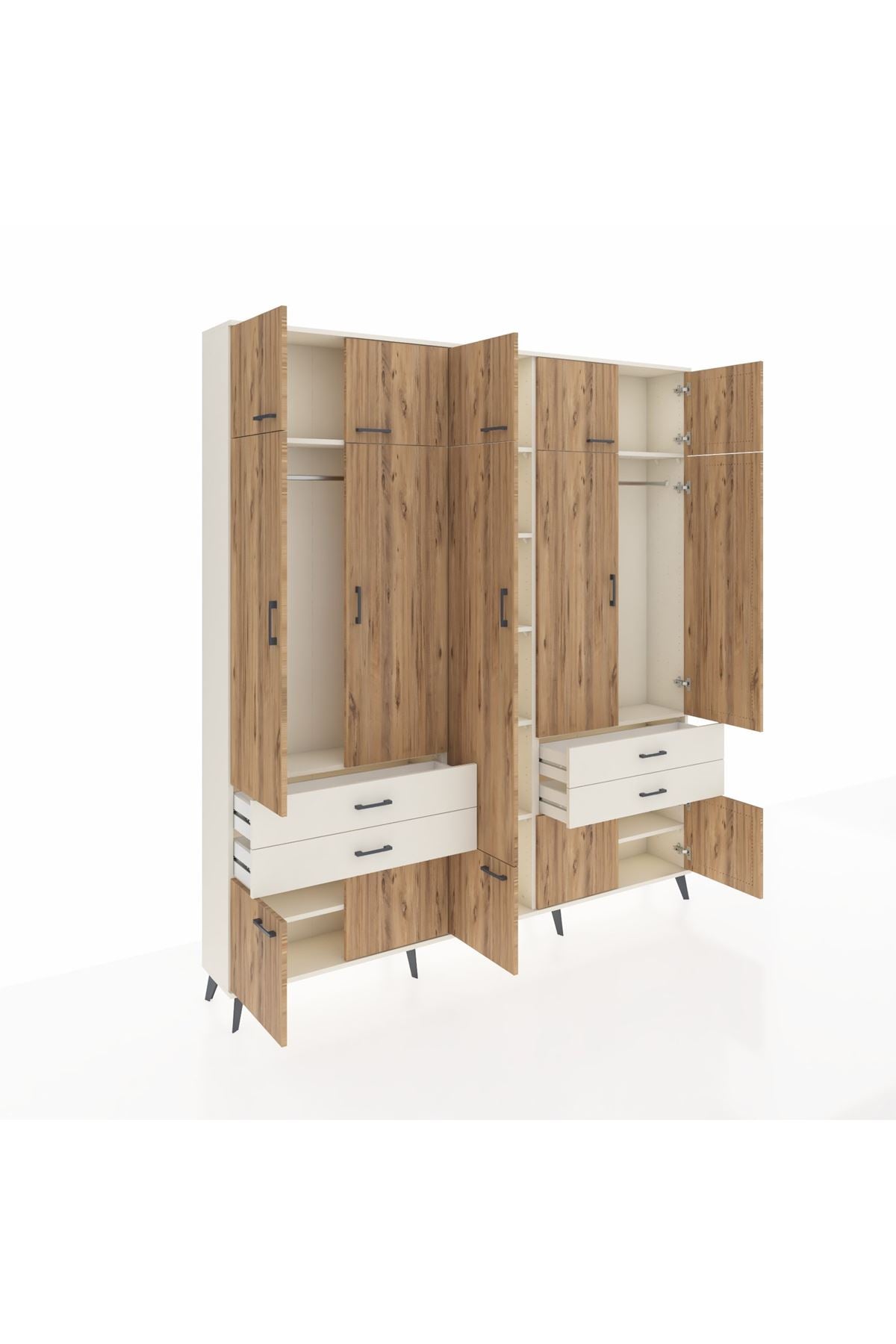 Arges Dolap 11 Raflı 4 Çekmeceli 2 Askılı 220x30x243 Aytaşı-Çam/Aytaşı