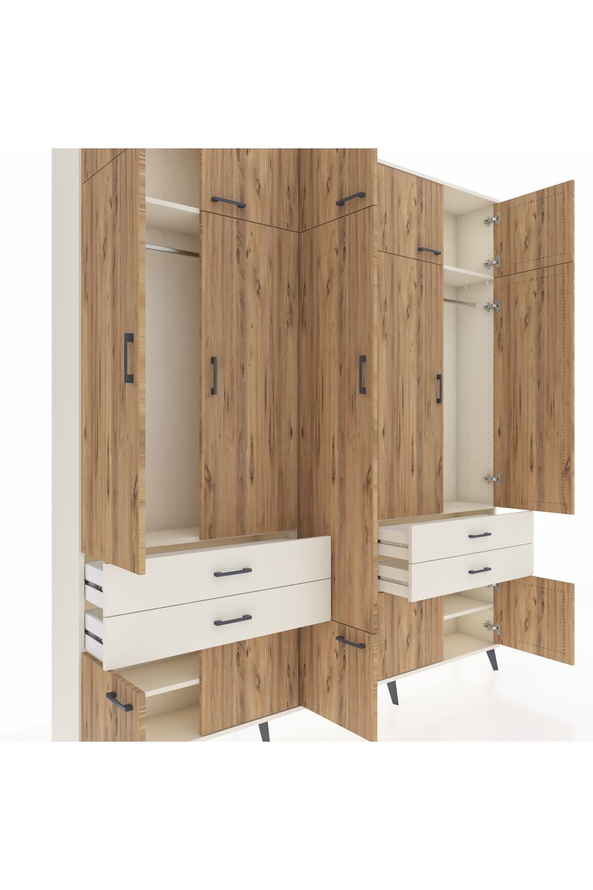 Arges Dolap 11 Raflı 4 Çekmeceli 2 Askılı 220x30x243 Aytaşı-Çam/Aytaşı