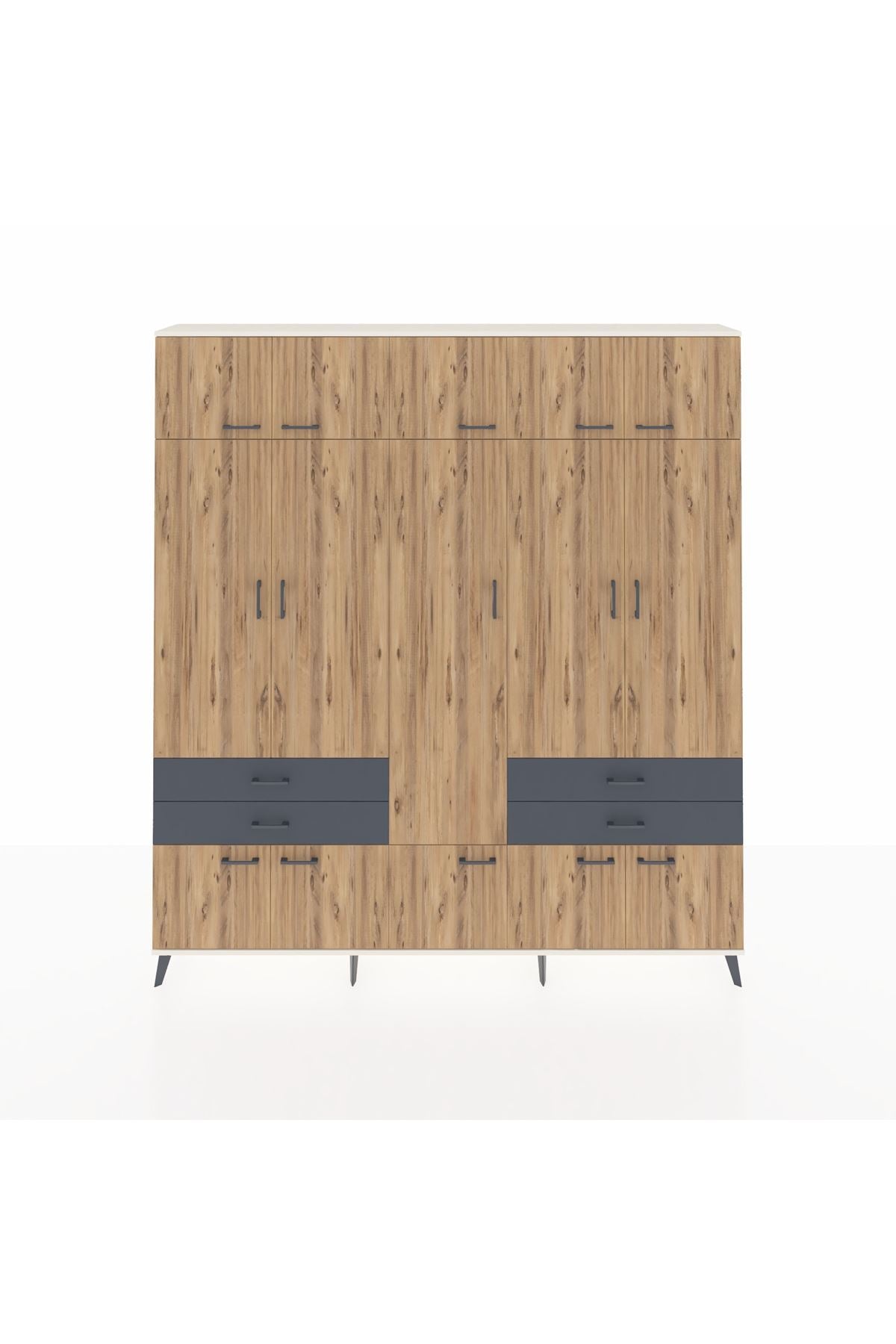 Arges Dolap 11 Raflı 4 Çekmeceli 2 Askılı 220x30x243 Aytaşı-Çam/Antrasit