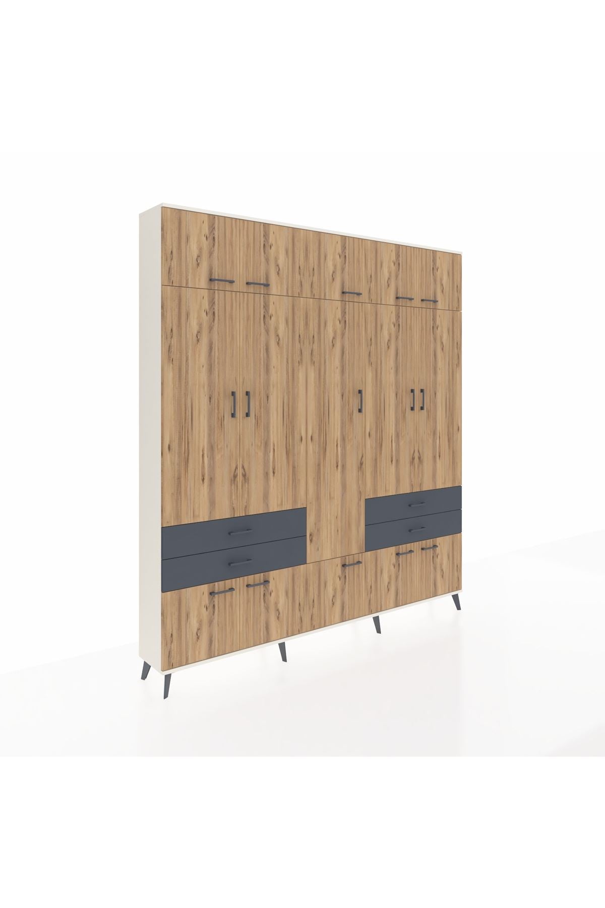 Arges Dolap 11 Raflı 4 Çekmeceli 2 Askılı 220x30x243 Aytaşı-Çam/Antrasit