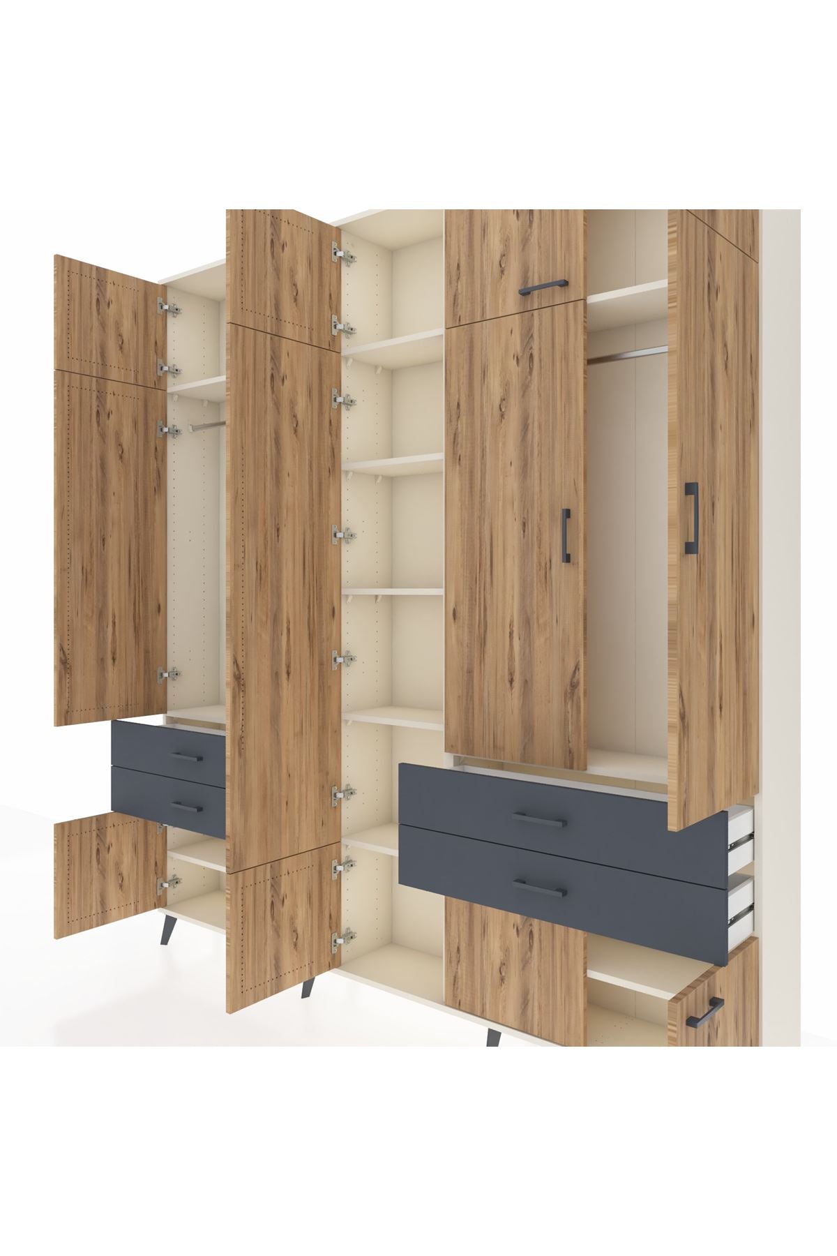 Arges Dolap 11 Raflı 4 Çekmeceli 2 Askılı 220x30x243 Aytaşı-Çam/Antrasit