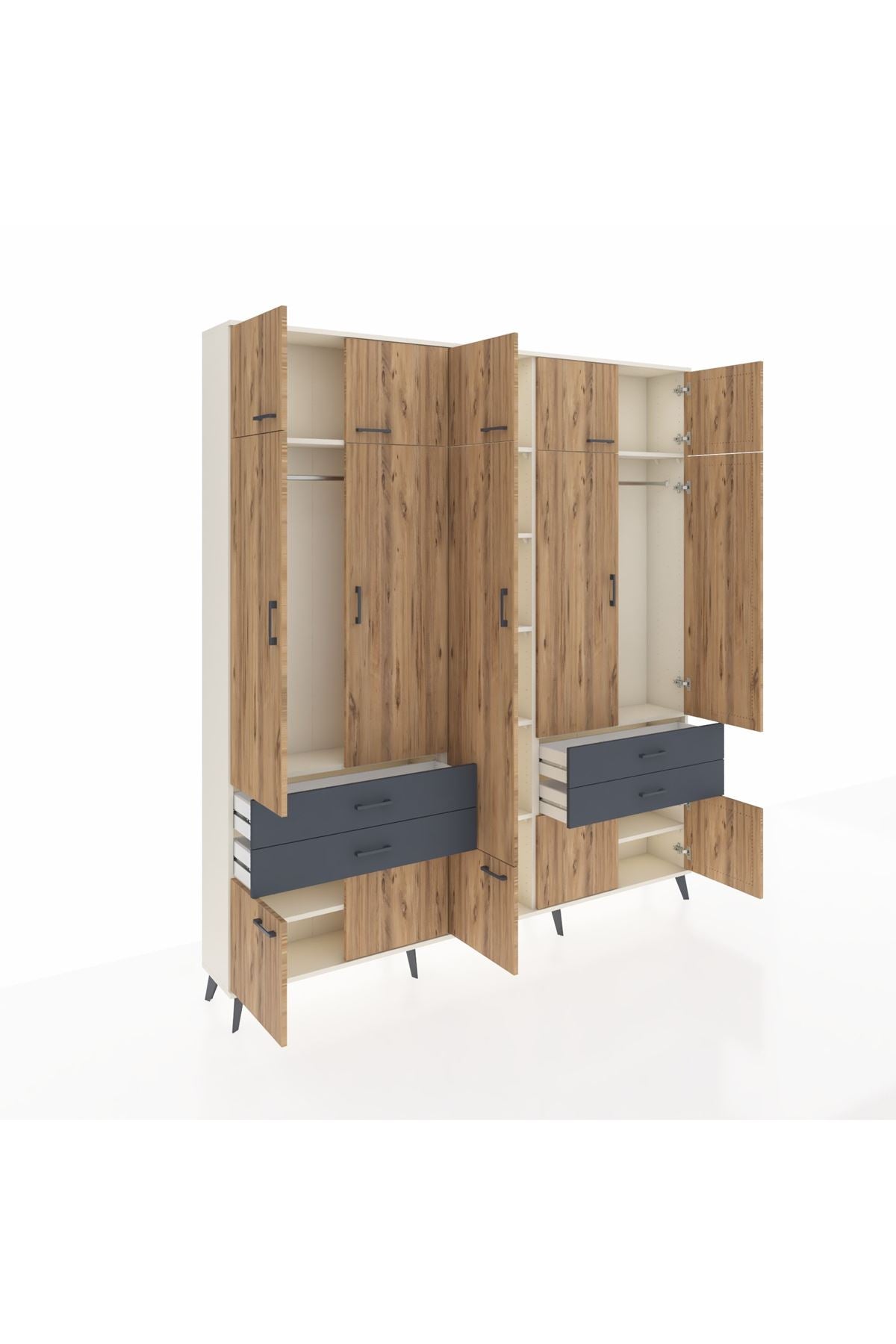 Arges Dolap 11 Raflı 4 Çekmeceli 2 Askılı 220x30x243 Aytaşı-Çam/Antrasit