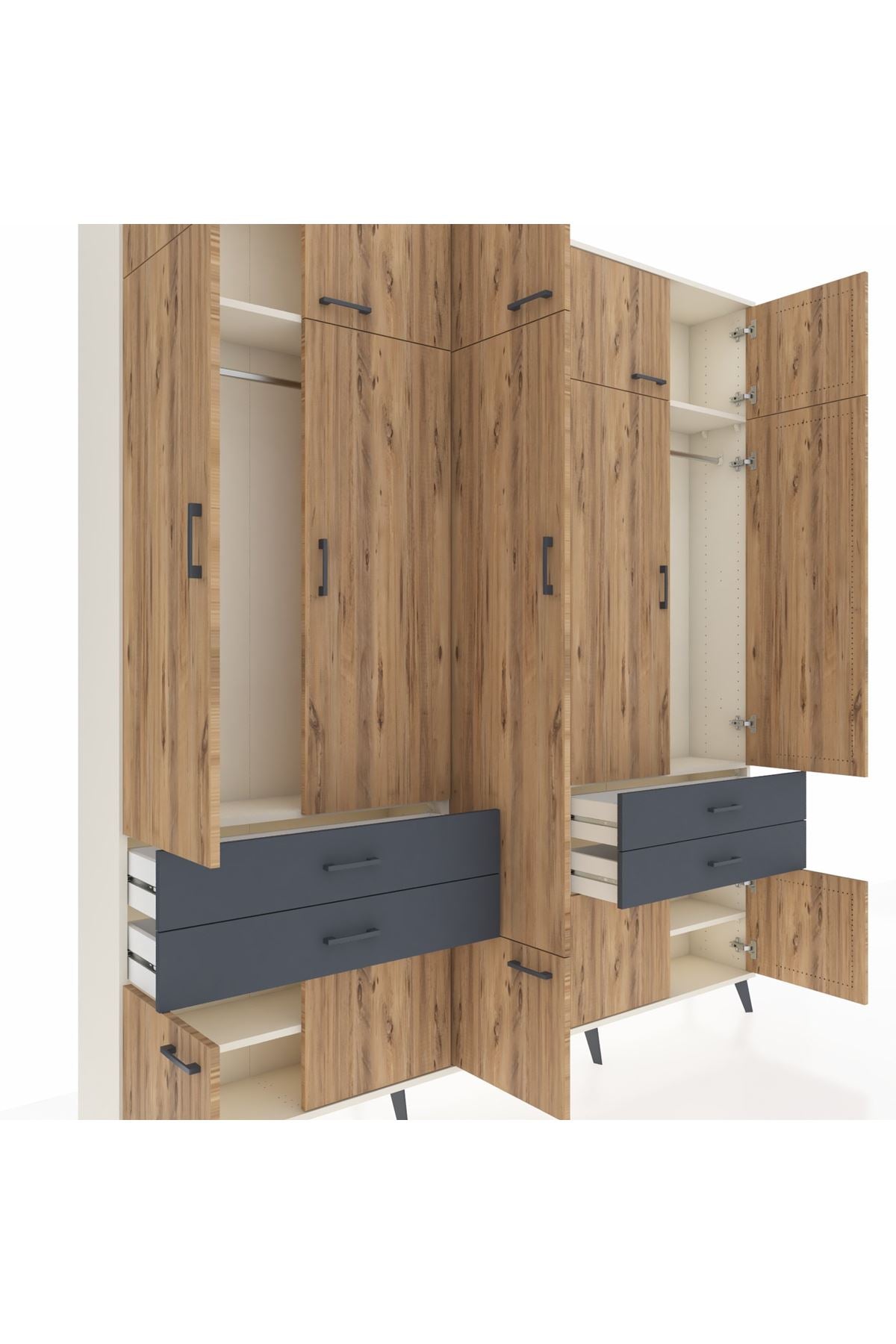 Arges Dolap 11 Raflı 4 Çekmeceli 2 Askılı 220x30x243 Aytaşı-Çam/Antrasit