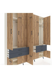 Arges Dolap 11 Raflı 4 Çekmeceli 2 Askılı 220x30x243 Aytaşı-Çam/Antrasit