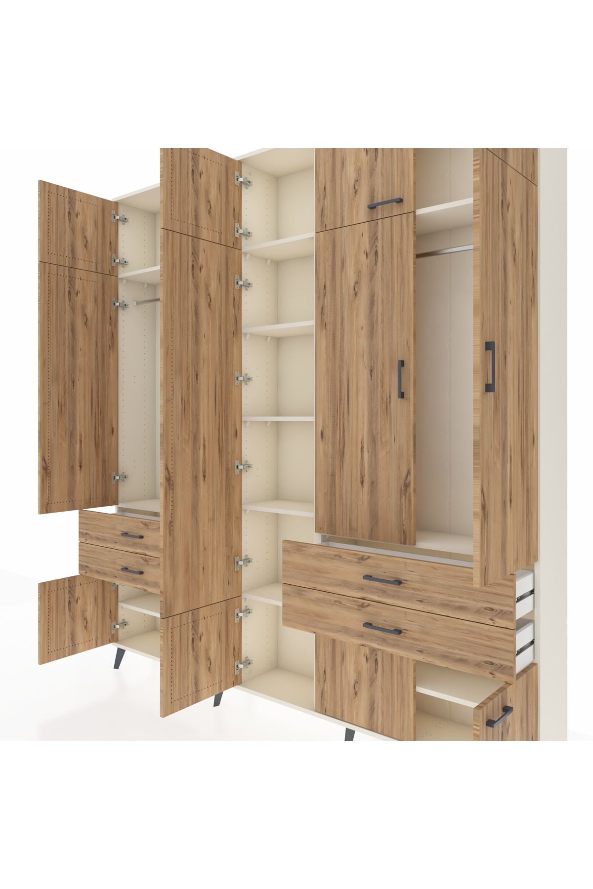 Arges Gardrop 11 Raflı 4 Çekmeceli 2 Askılı 220x30x243 Aytaşı-Çam