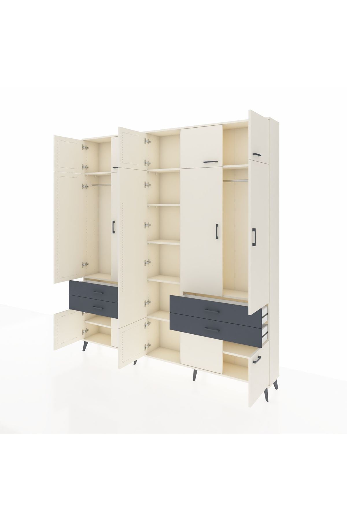 Arges Dolap 11 Raflı 4 Çekmeceli 2 Askılı 220x30x243 Aytaşı-Aytaşı/Antrasit