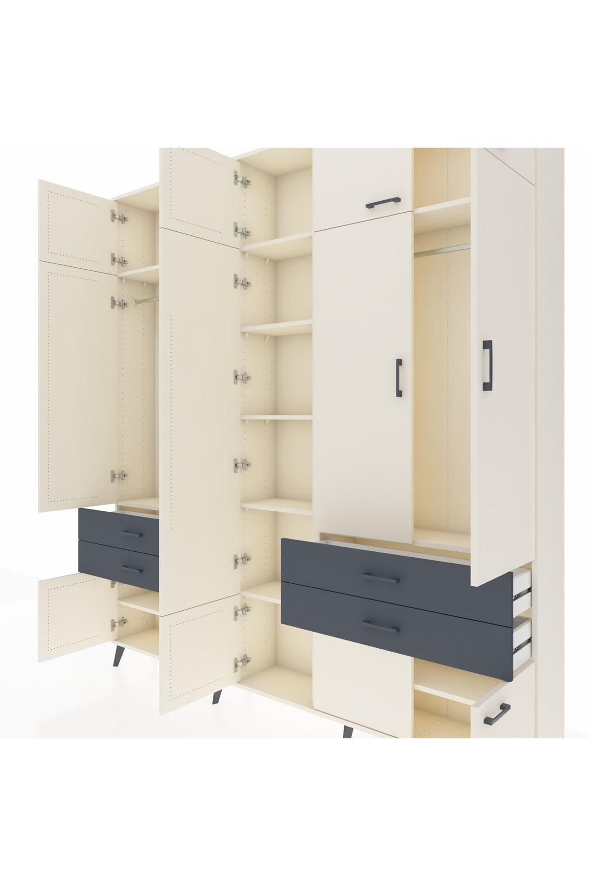 Arges Dolap 11 Raflı 4 Çekmeceli 2 Askılı 220x30x243 Aytaşı-Aytaşı/Antrasit