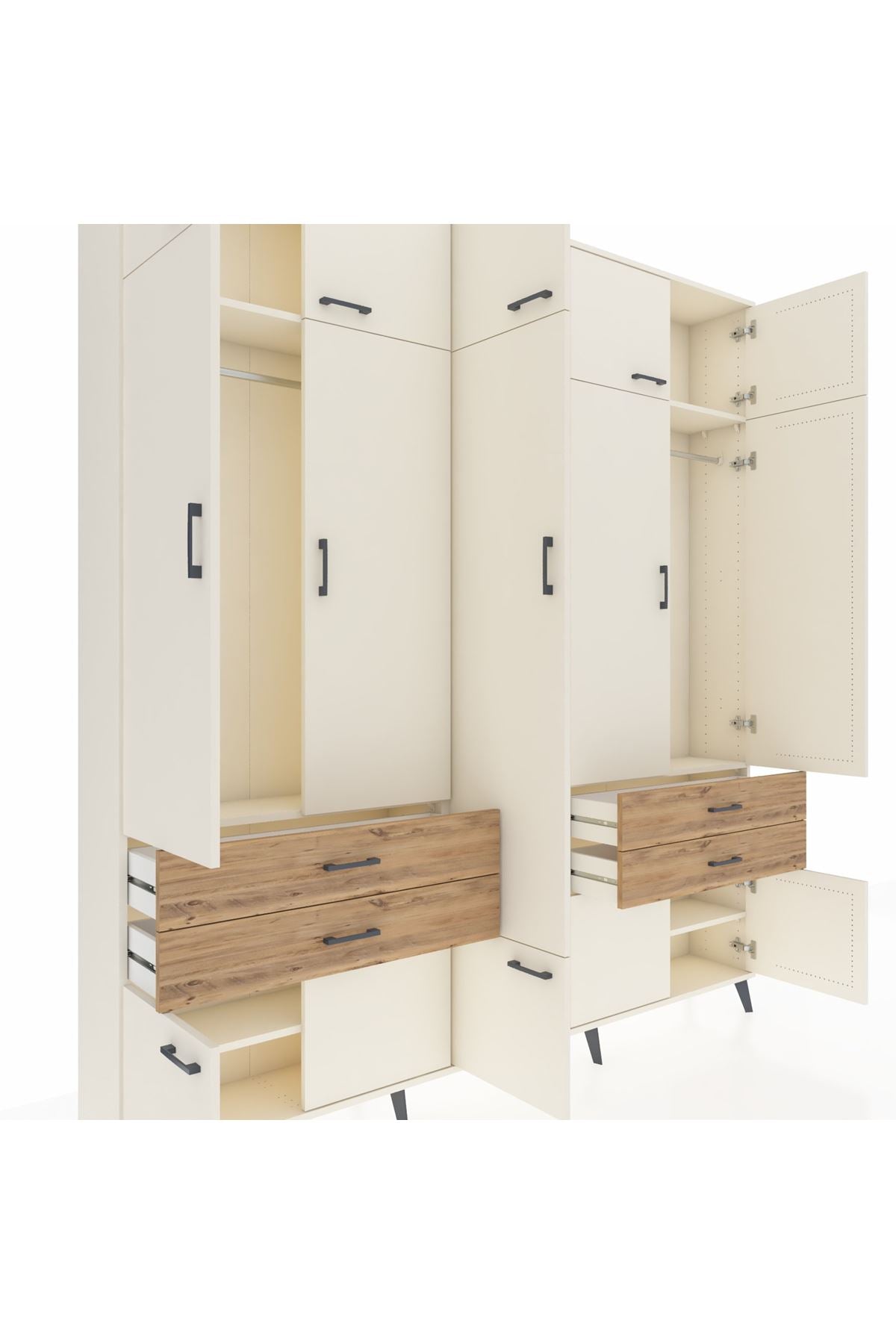 Arges Dolap 11 Raflı 4 Çekmeceli 2 Askılı 220x30x243 Aytaşı-Aytaşı/Çam