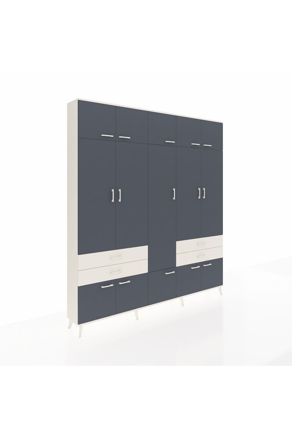 Arges Dolap 11 Raflı 4 Çekmeceli 2 Askılı 220x30x243 Aytaşı-Antrasit/Aytaşı
