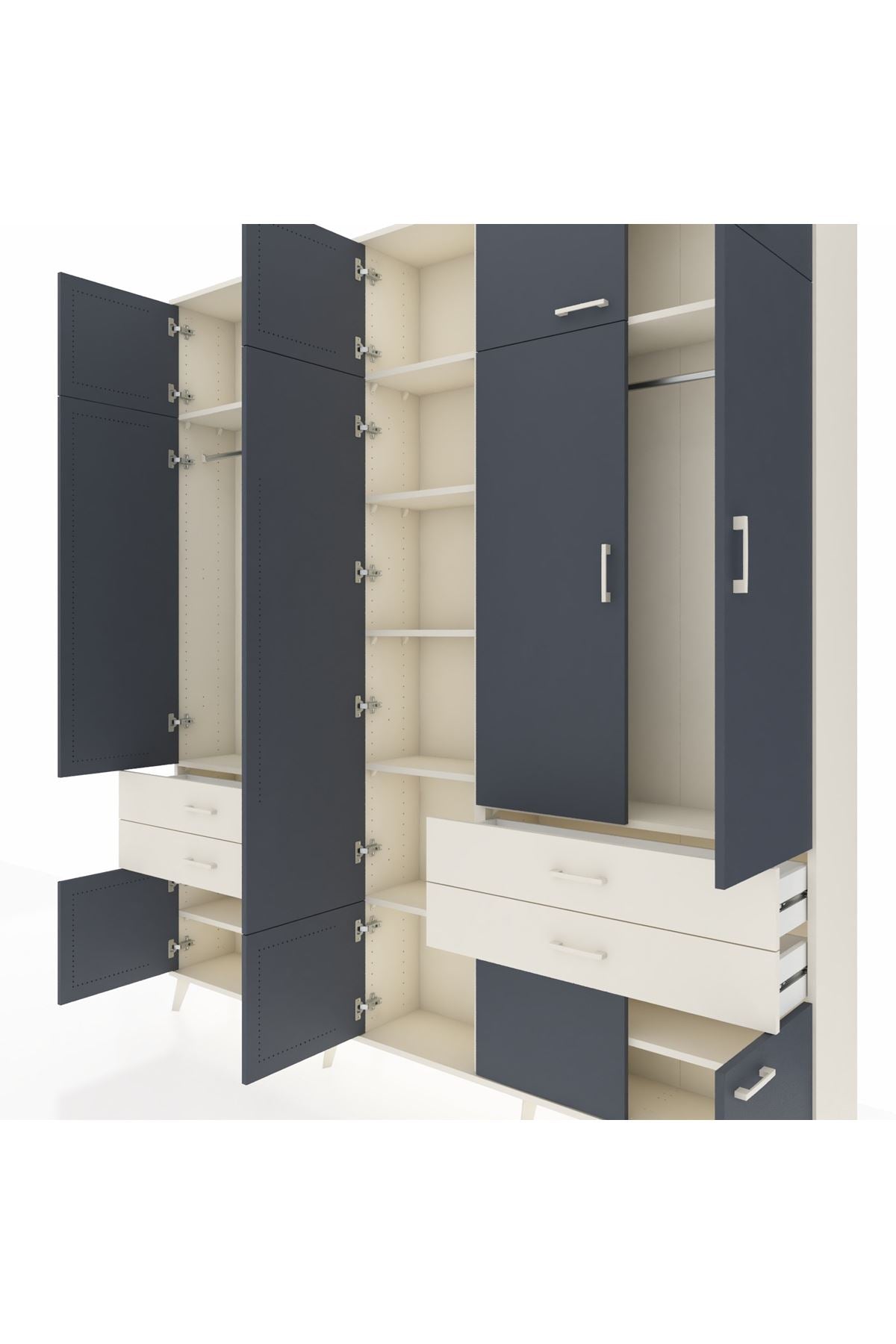 Arges Dolap 11 Raflı 4 Çekmeceli 2 Askılı 220x30x243 Aytaşı-Antrasit/Aytaşı