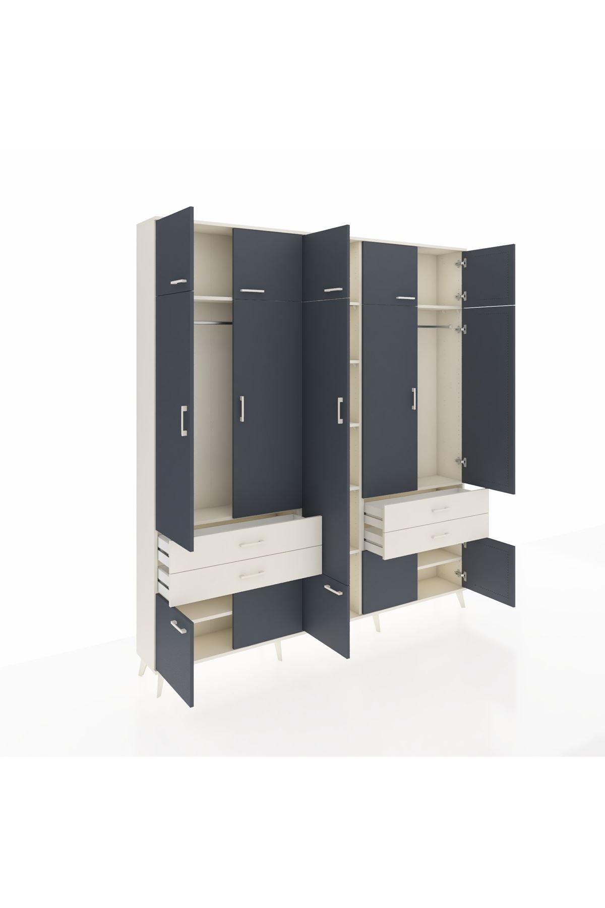 Arges Dolap 11 Raflı 4 Çekmeceli 2 Askılı 220x30x243 Aytaşı-Antrasit/Aytaşı