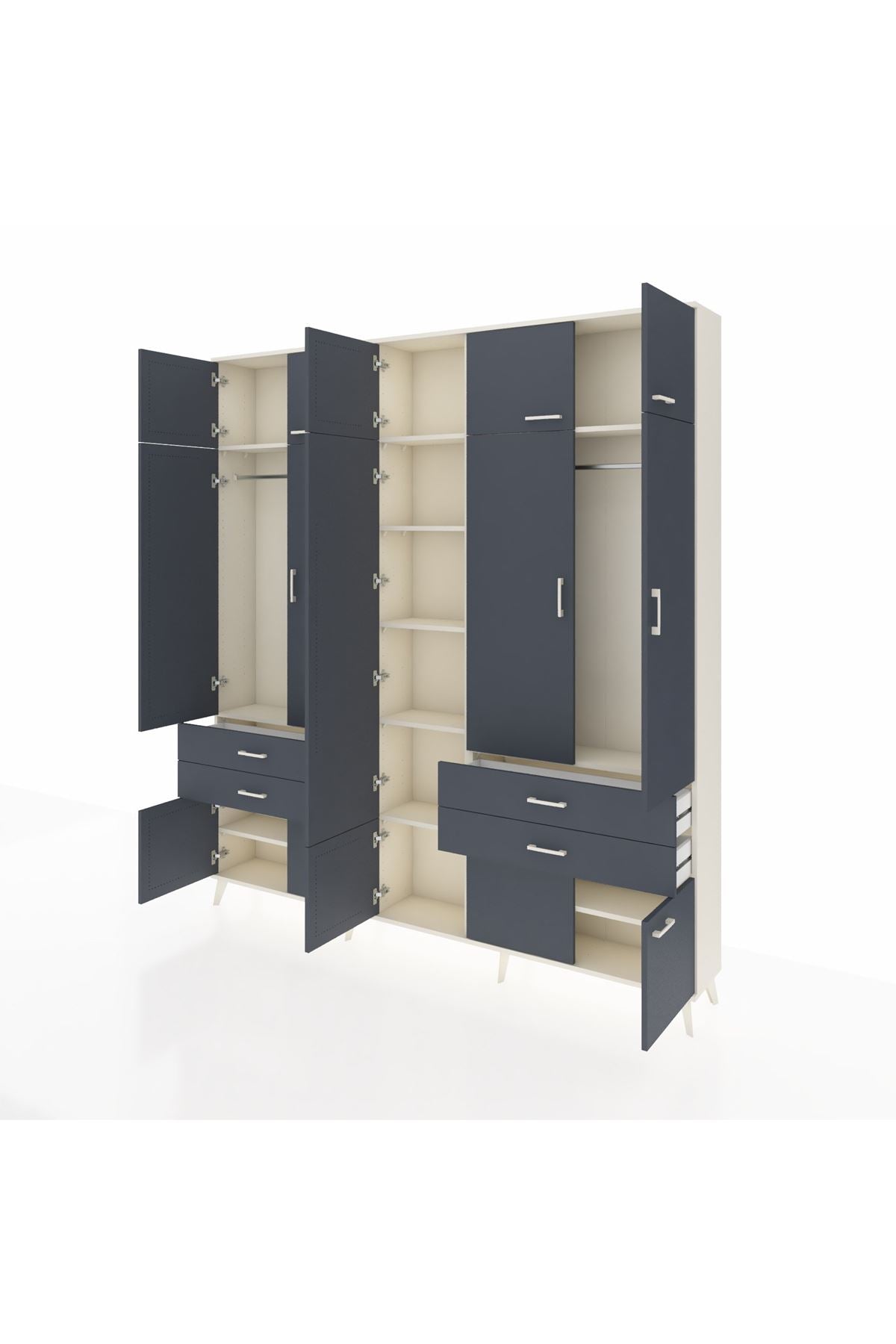 Arges Gardrop 11 Raflı 4 Çekmeceli 2 Askılı 220x30x243 Aytaşı-Antrasit