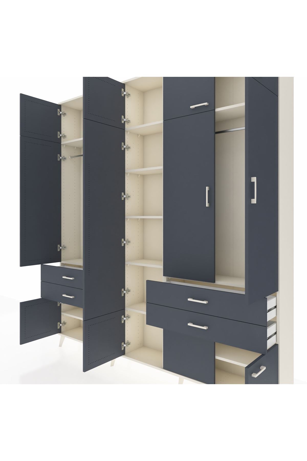 Arges Gardrop 11 Raflı 4 Çekmeceli 2 Askılı 220x30x243 Aytaşı-Antrasit