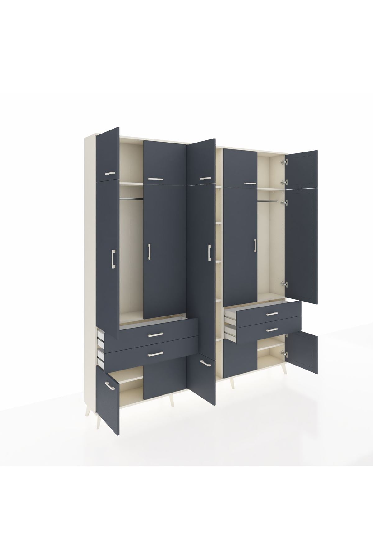 Arges Gardrop 11 Raflı 4 Çekmeceli 2 Askılı 220x30x243 Aytaşı-Antrasit