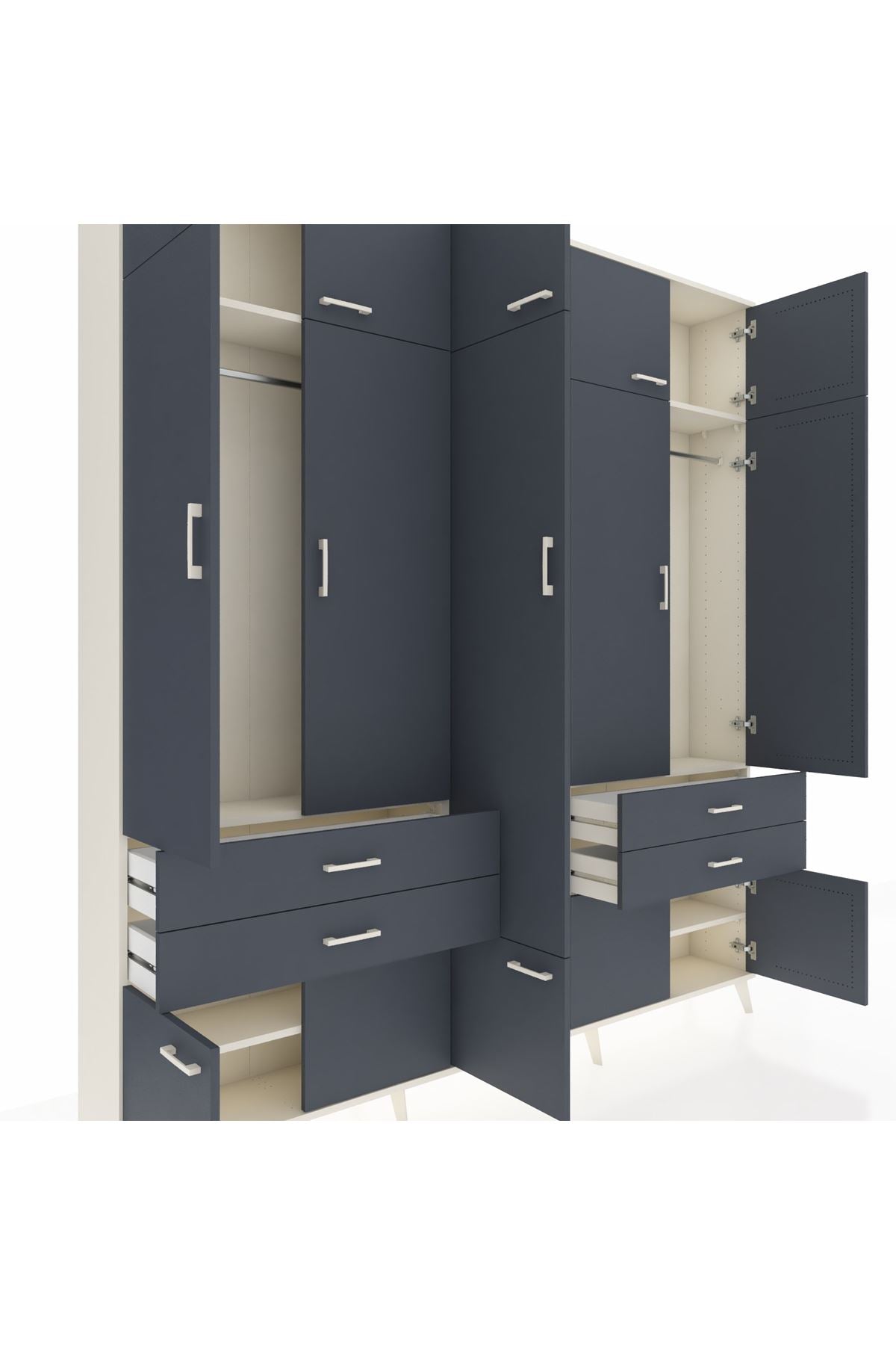 Arges Gardrop 11 Raflı 4 Çekmeceli 2 Askılı 220x30x243 Aytaşı-Antrasit