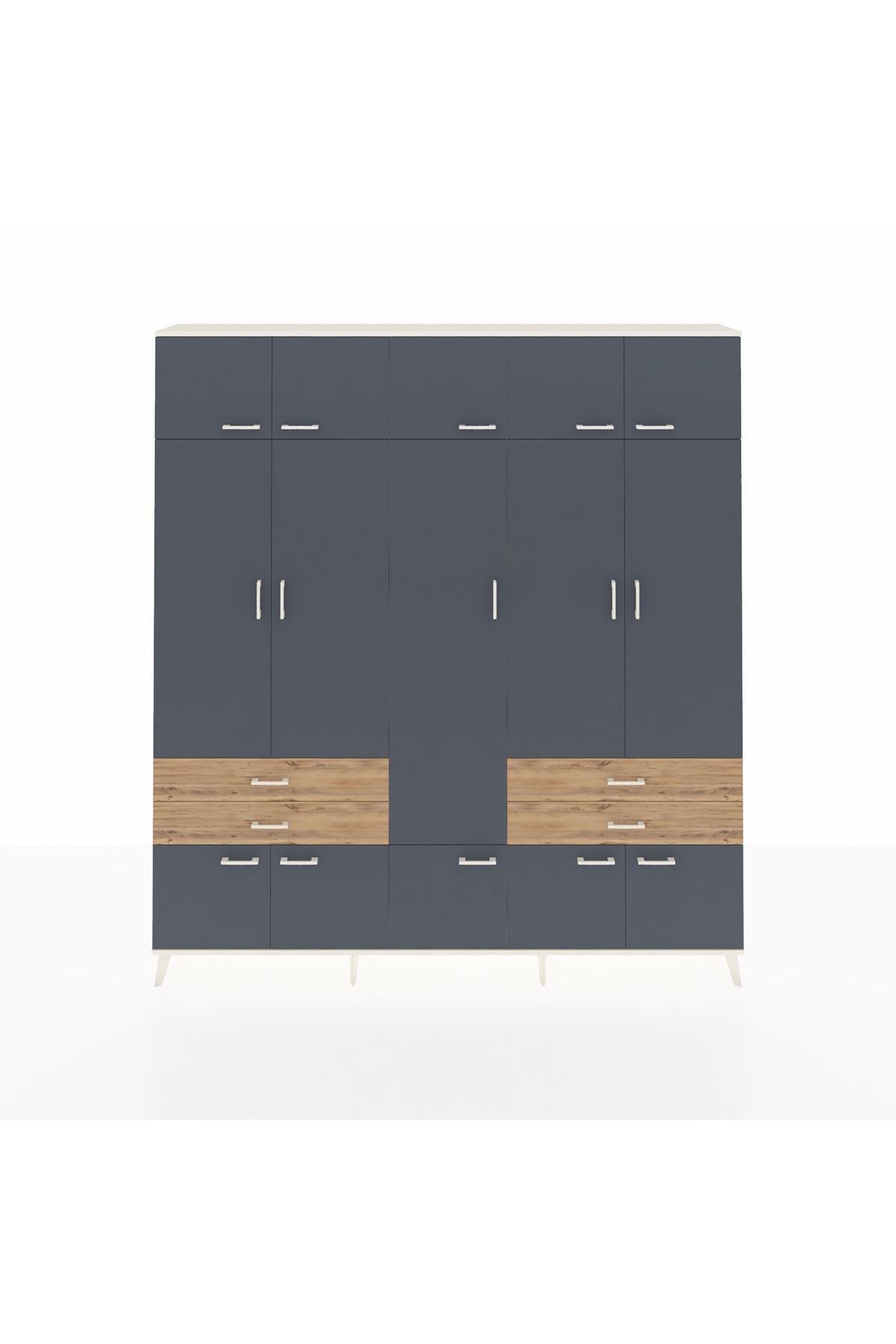 Arges Dolap 11 Raflı 4 Çekmeceli 2 Askılı 220x30x243 Aytaşı-Antrasit/Çam