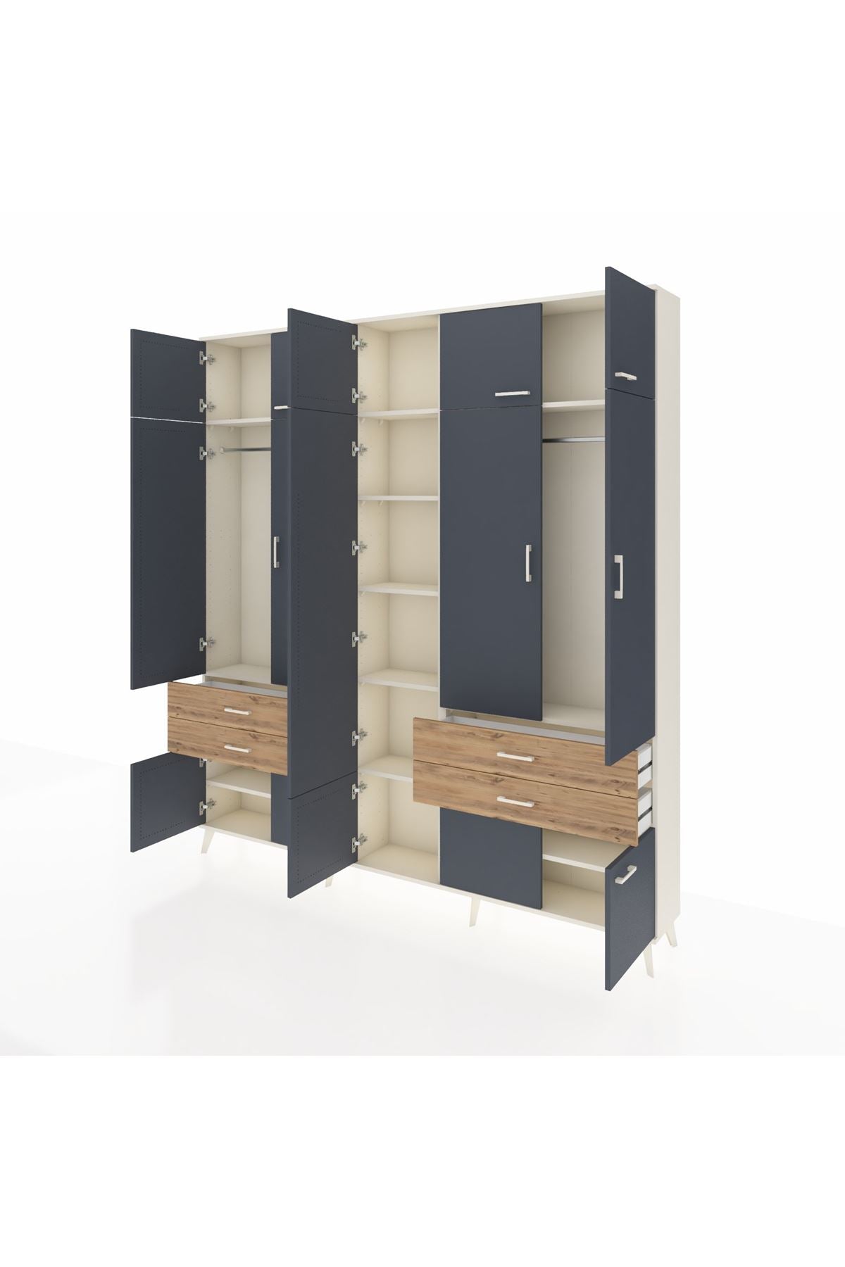 Arges Dolap 11 Raflı 4 Çekmeceli 2 Askılı 220x30x243 Aytaşı-Antrasit/Çam