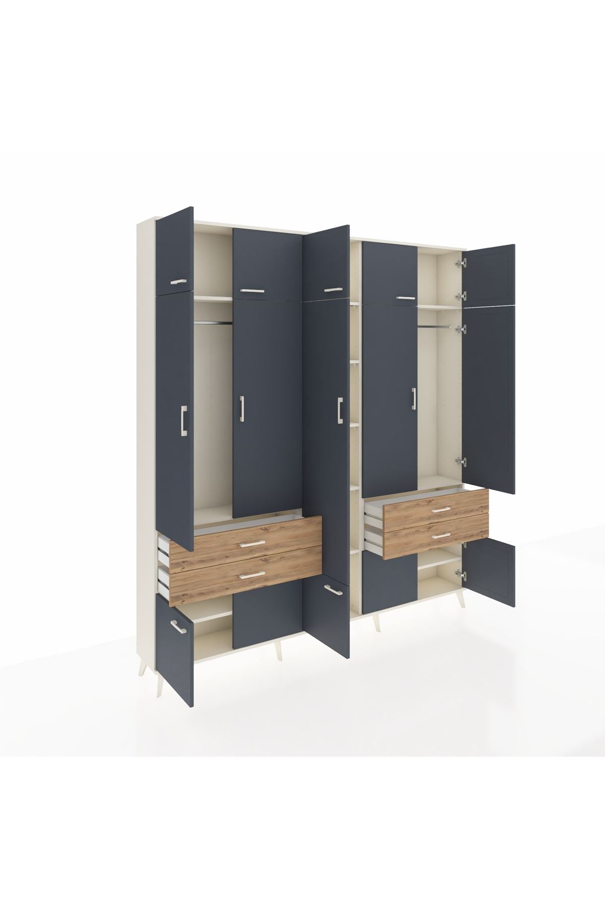 Arges Dolap 11 Raflı 4 Çekmeceli 2 Askılı 220x30x243 Aytaşı-Antrasit/Çam