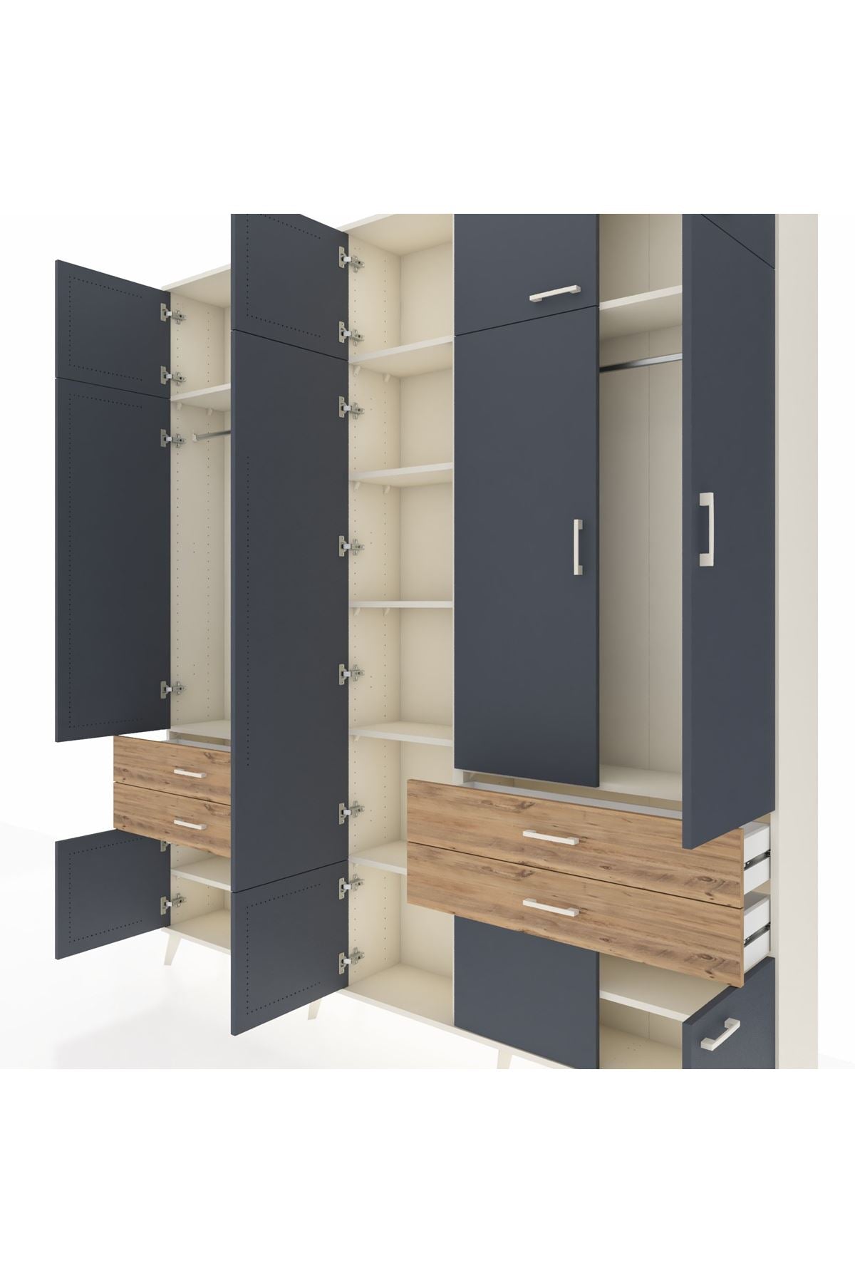 Arges Dolap 11 Raflı 4 Çekmeceli 2 Askılı 220x30x243 Aytaşı-Antrasit/Çam