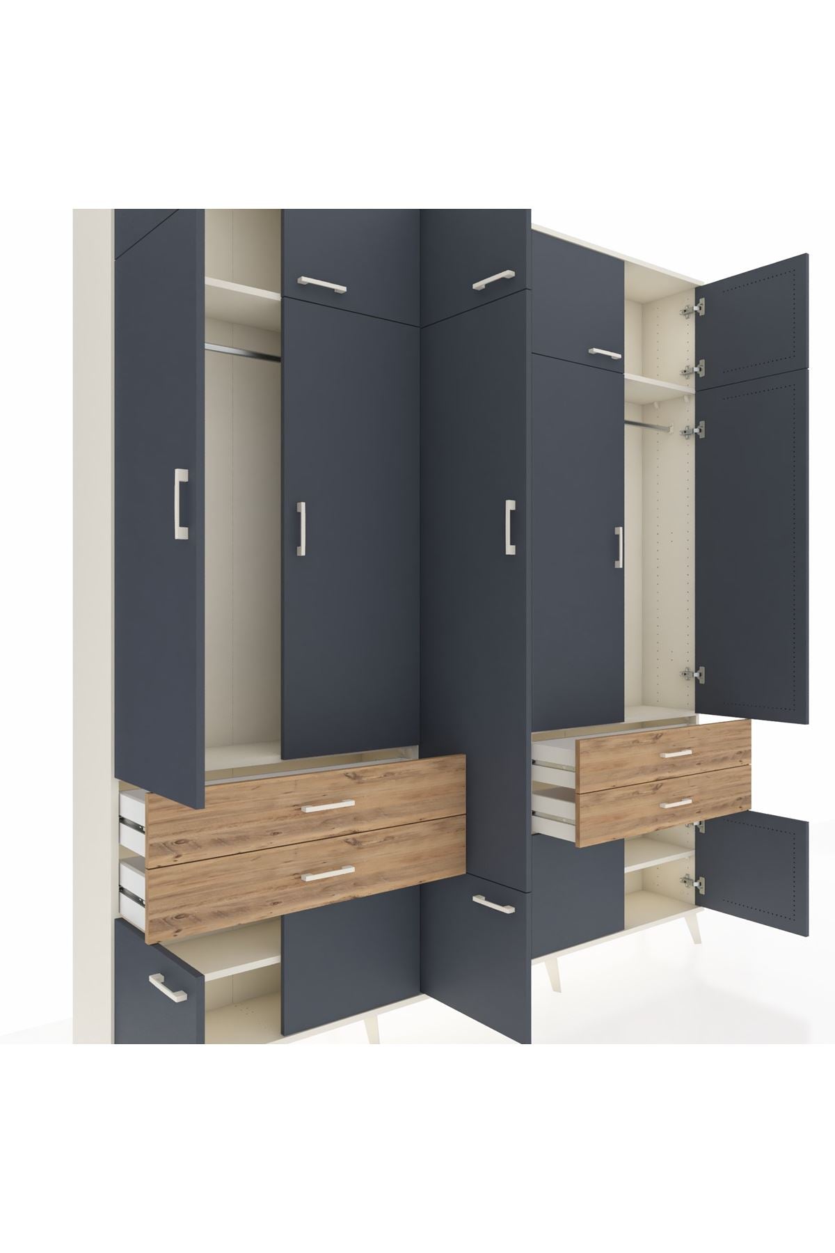 Arges Dolap 11 Raflı 4 Çekmeceli 2 Askılı 220x30x243 Aytaşı-Antrasit/Çam