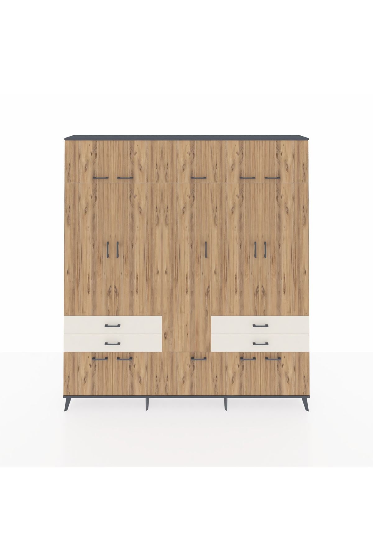 Arges Dolap 11 Raflı 4 Çekmeceli 2 Askılı 220x30x243 Antrasit-Çam/Aytaşı