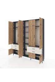 Arges Dolap 11 Raflı 4 Çekmeceli 2 Askılı 220x30x243 Antrasit-Çam/Aytaşı