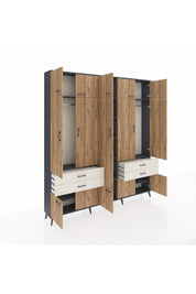 Arges Dolap 11 Raflı 4 Çekmeceli 2 Askılı 220x30x243 Antrasit-Çam/Aytaşı