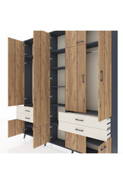 Arges Dolap 11 Raflı 4 Çekmeceli 2 Askılı 220x30x243 Antrasit-Çam/Aytaşı