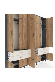 Arges Dolap 11 Raflı 4 Çekmeceli 2 Askılı 220x30x243 Antrasit-Çam/Aytaşı