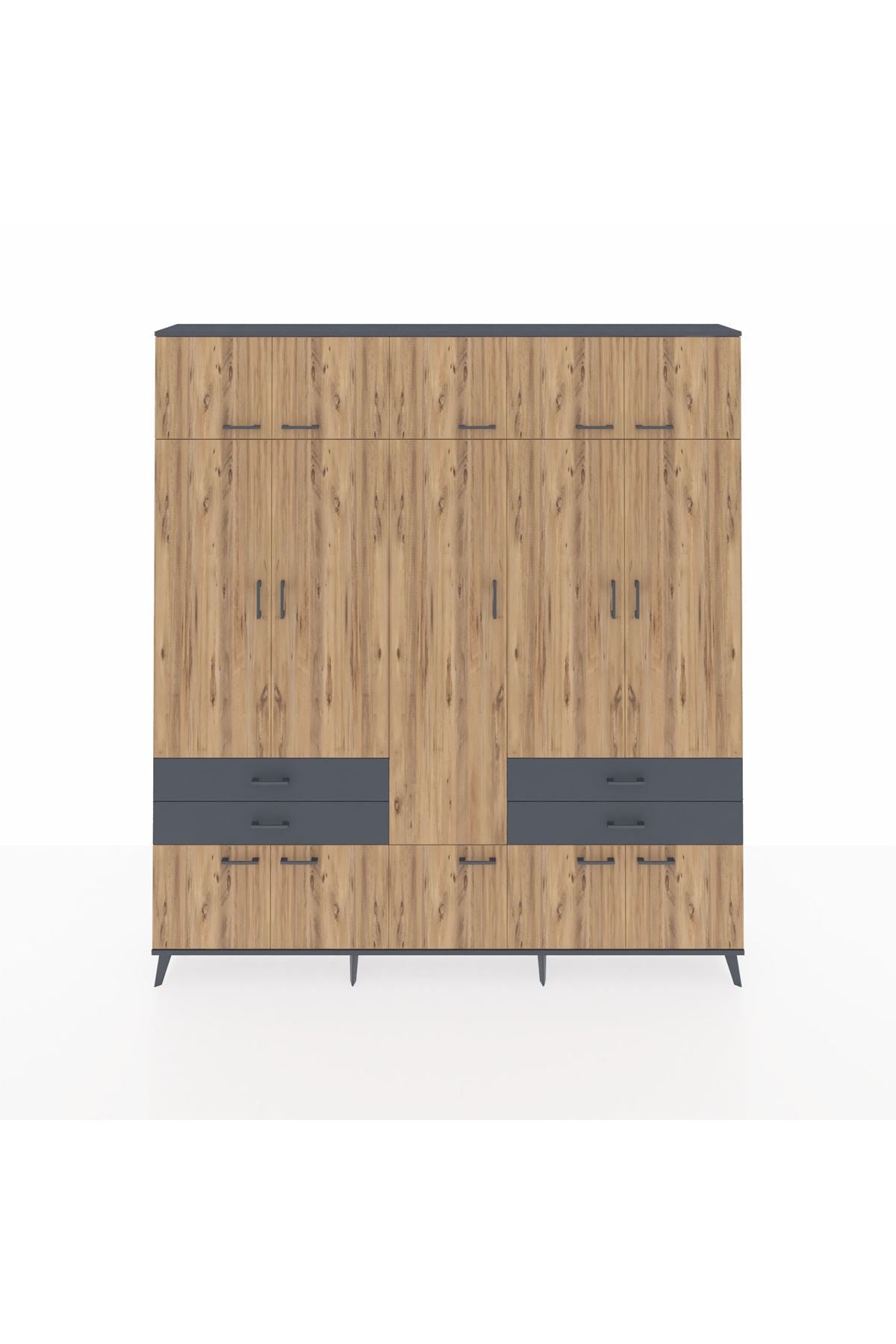 Arges Dolap 11 Raflı 4 Çekmeceli 2 Askılı 220x30x243 Antrasit-Çam/Antrasit