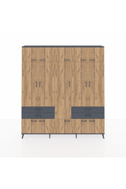 Arges Dolap 11 Raflı 4 Çekmeceli 2 Askılı 220x30x243 Antrasit-Çam/Antrasit