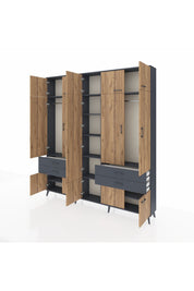 Arges Dolap 11 Raflı 4 Çekmeceli 2 Askılı 220x30x243 Antrasit-Çam/Antrasit