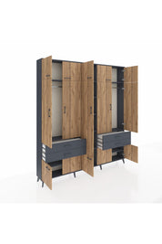 Arges Dolap 11 Raflı 4 Çekmeceli 2 Askılı 220x30x243 Antrasit-Çam/Antrasit