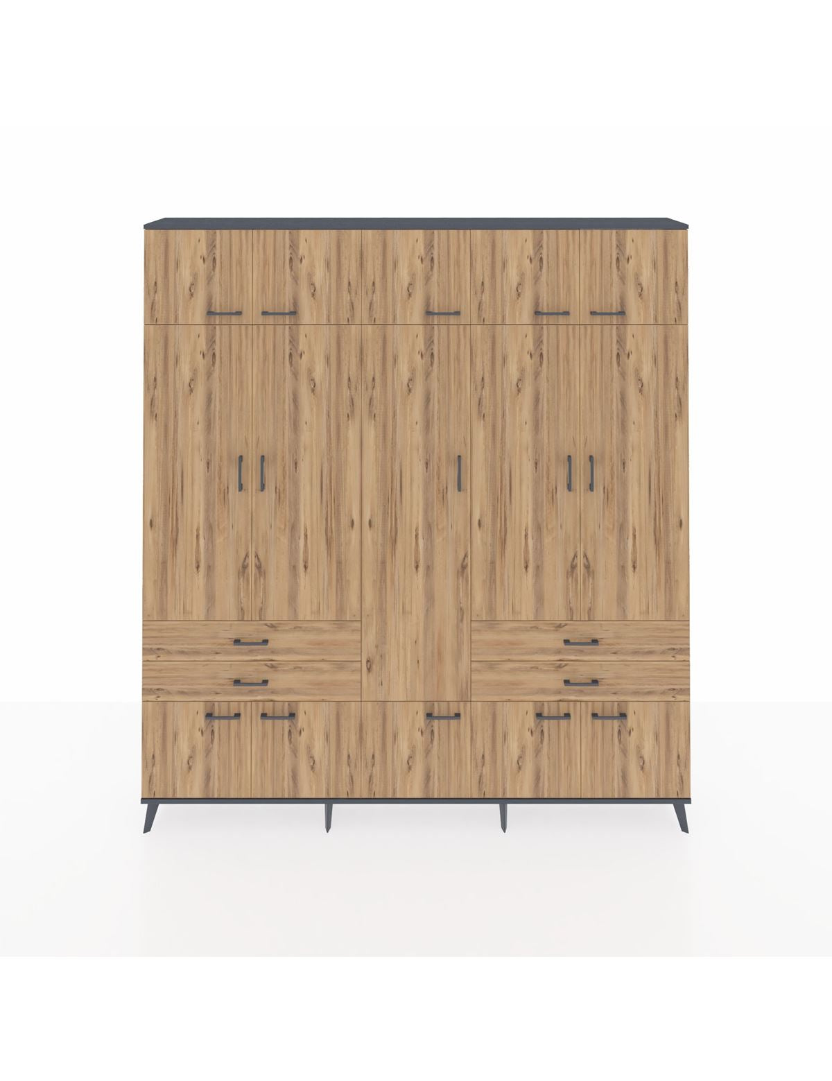 Arges Gardrop 11 Raflı 4 Çekmeceli 2 Askılı 220x30x243 Antrasit-Çam