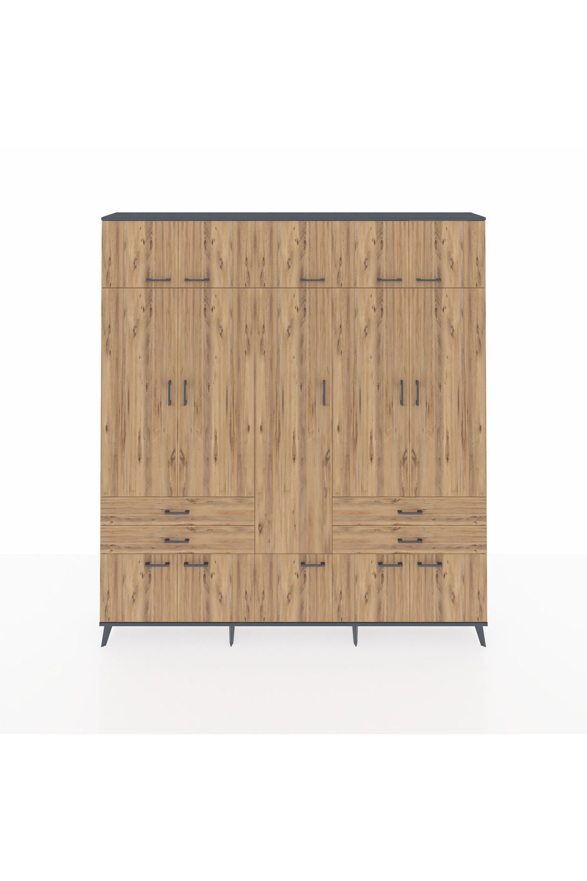 Arges Gardrop 11 Raflı 4 Çekmeceli 2 Askılı 220x30x243 Antrasit-Çam