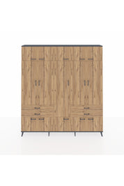 Arges Gardrop 11 Raflı 4 Çekmeceli 2 Askılı 220x30x243 Antrasit-Çam