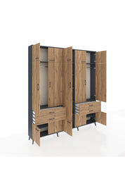 Arges Gardrop 11 Raflı 4 Çekmeceli 2 Askılı 220x30x243 Antrasit-Çam