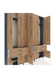 Arges Gardrop 11 Raflı 4 Çekmeceli 2 Askılı 220x30x243 Antrasit-Çam