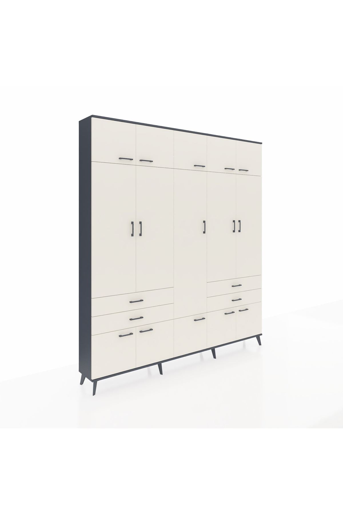 Arges Gardrop 11 Raflı 4 Çekmeceli 2 Askılı 220x30x243 Antrasit-Aytaşı