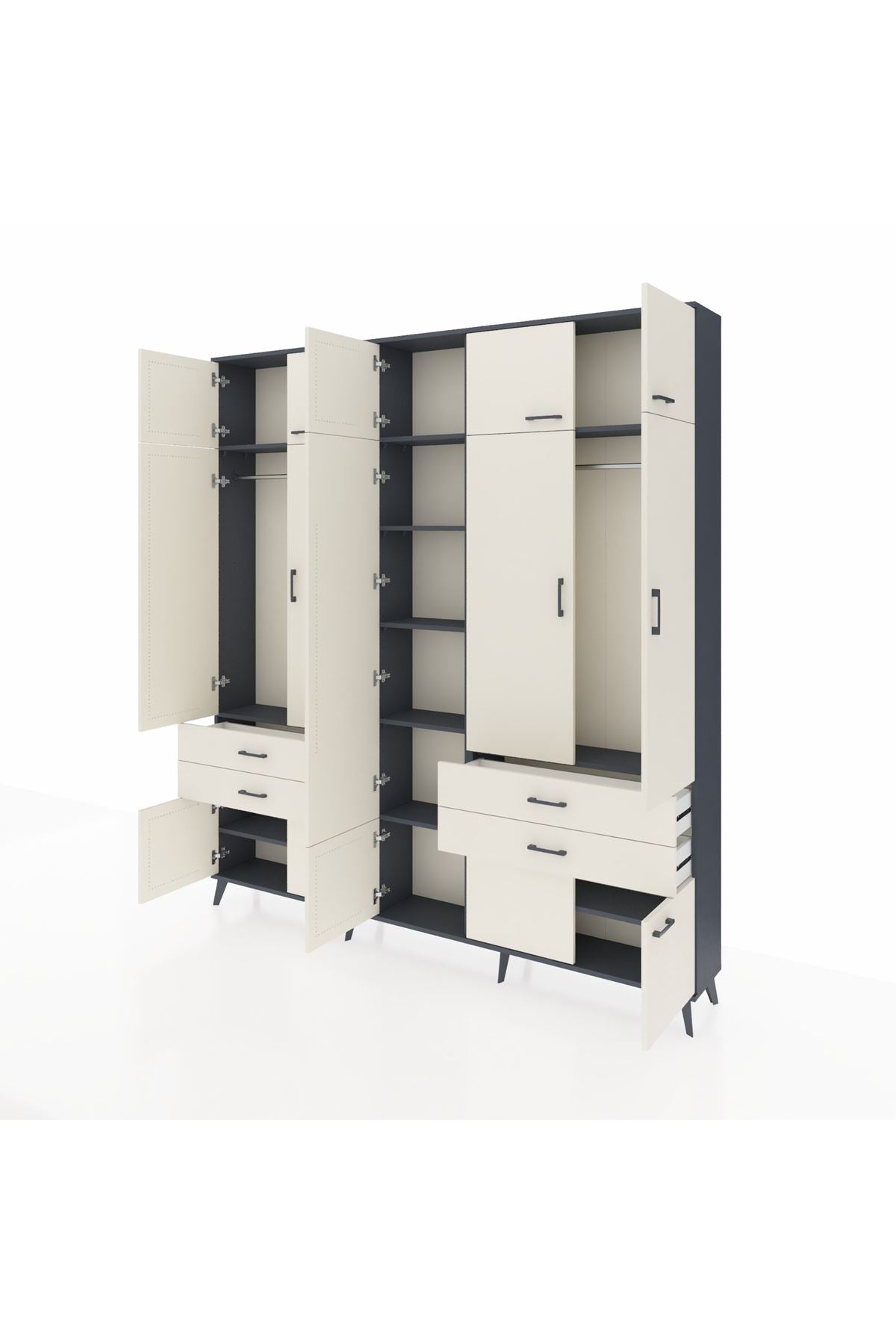 Arges Gardrop 11 Raflı 4 Çekmeceli 2 Askılı 220x30x243 Antrasit-Aytaşı