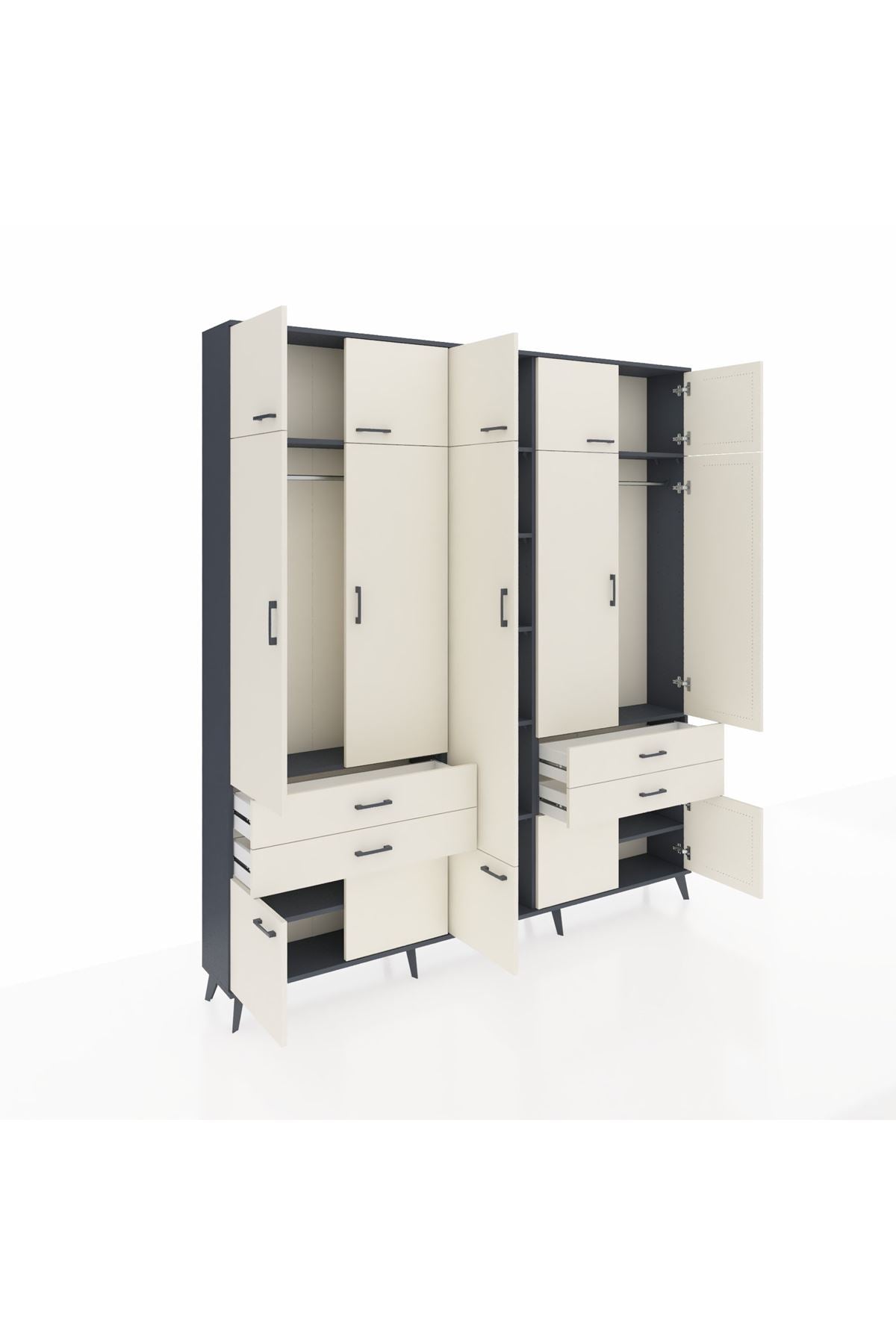 Arges Gardrop 11 Raflı 4 Çekmeceli 2 Askılı 220x30x243 Antrasit-Aytaşı