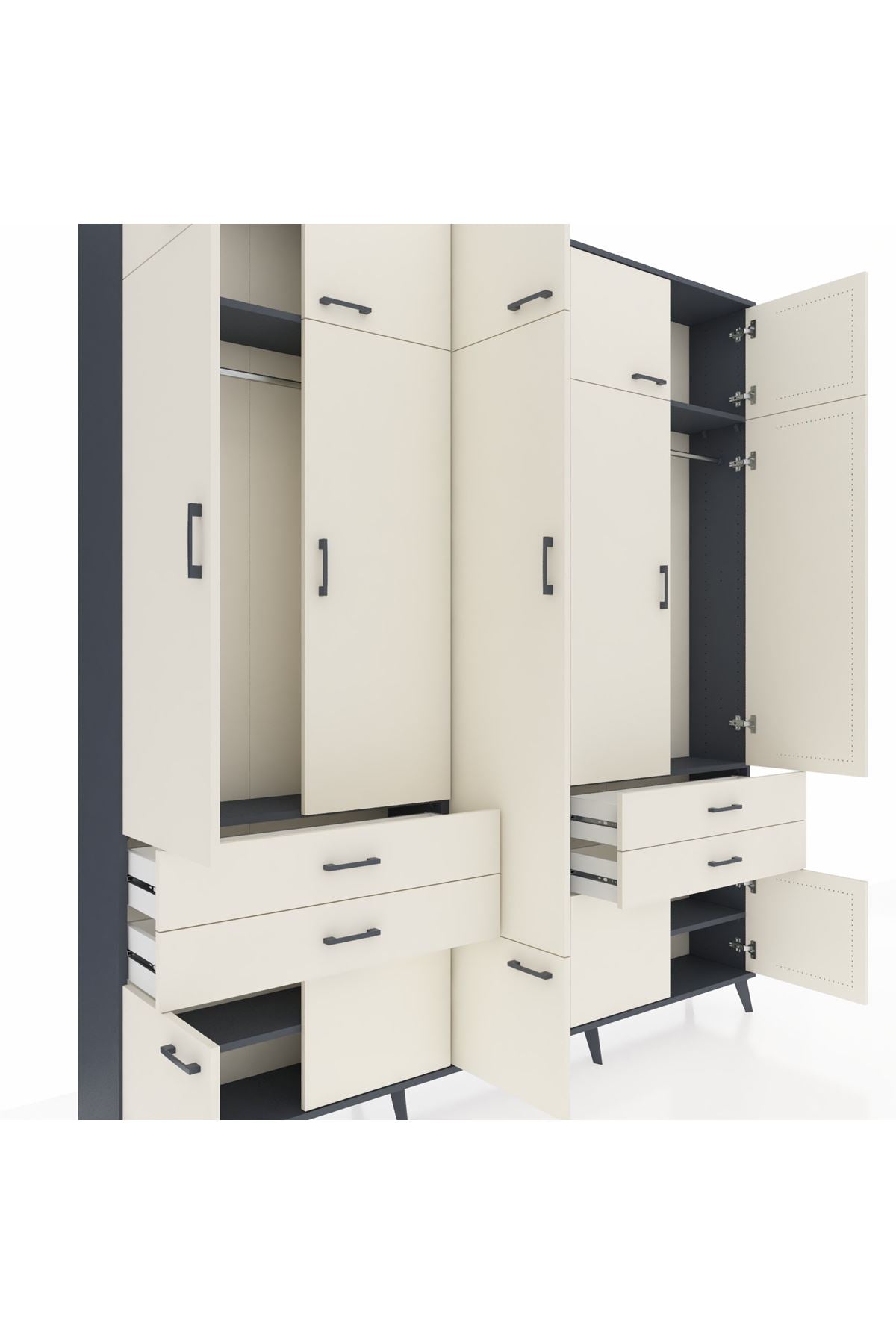 Arges Gardrop 11 Raflı 4 Çekmeceli 2 Askılı 220x30x243 Antrasit-Aytaşı