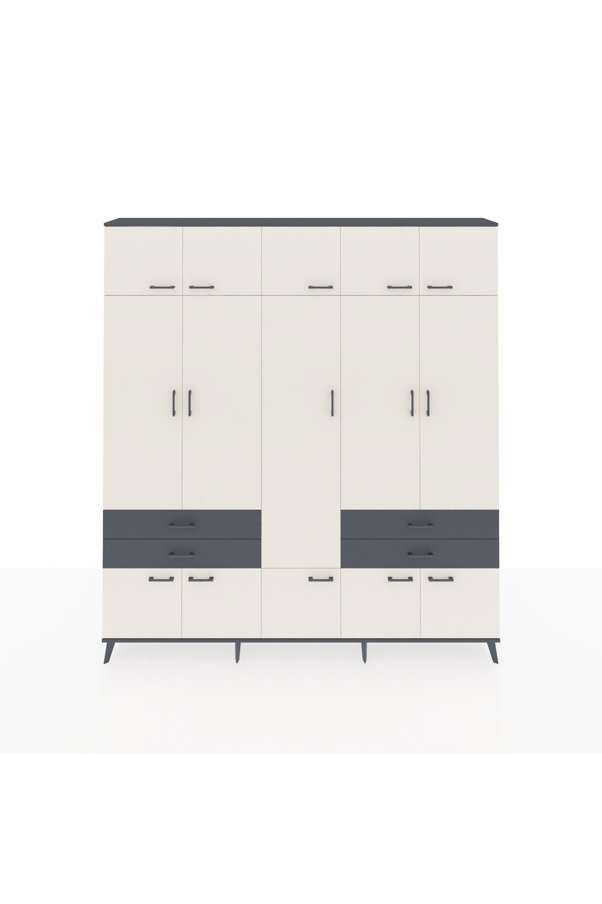 Arges Dolap 11 Raflı 4 Çekmeceli 2 Askılı 220x30x243 Antrasit-Aytaşı/Antrasit